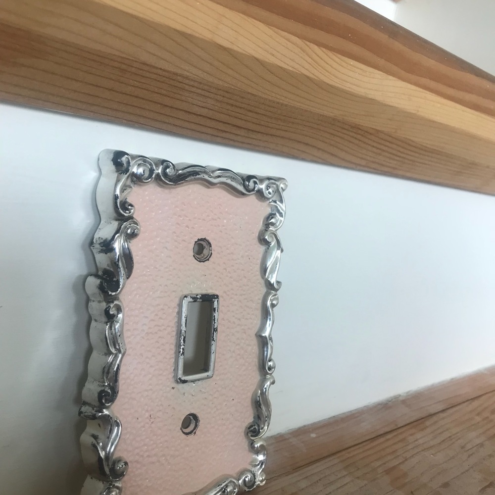 Vintage light switch cover baby pink and silver